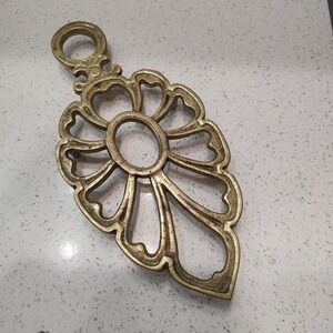 Vtg Metal Brass‎ TRIVET Pot Holder BOHO CHIC 8" Decorative Wall Hanging